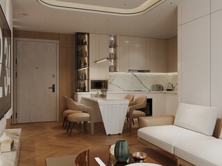 3d render luxury home living room