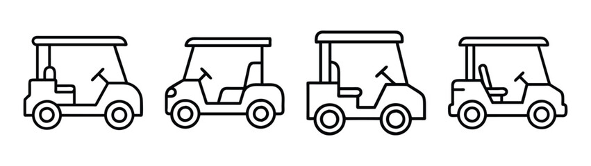 Golf cart vector outline illustration set, golf carts clip art, golf buggy line drawing images