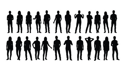 Diverse group of people silhouettes isolated on white background, Vector