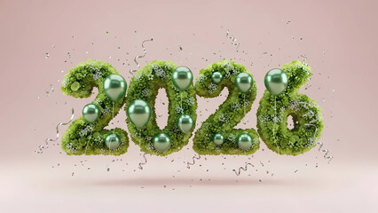 Lush floral number design for 2026 with balloons and confetti. Perfect for New Year's, anniversaries, and celebratory events. Evokes joy and elegance for festive occasions.