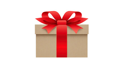 Obraz premium Gift box red ribbon beige wrapping festive present celebration surprise decorative holiday cheerful