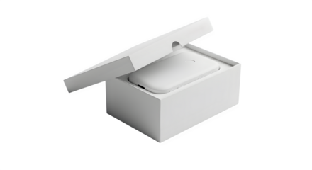 Elegant white jewelry box with open lid isolated on transparent background