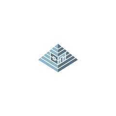 Pyramid shaped house, geometric logo illustration.