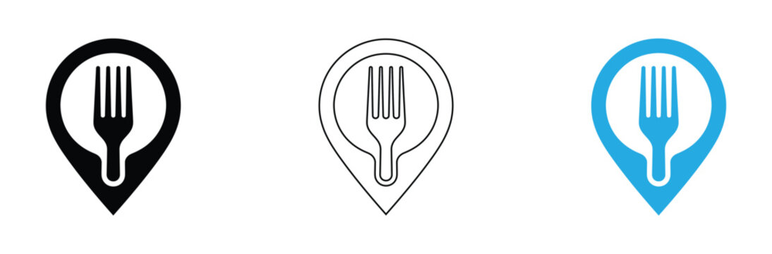 Find the best restaurants nearby with this modern location pin and fork graphic, perfect for apps, websites, and food guides now