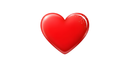 Shiny red heart symbol for love and romance isolated on transparent background