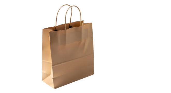 Brown paper shopping bag with metal handles isolated on transparent background - Powered by Adobe