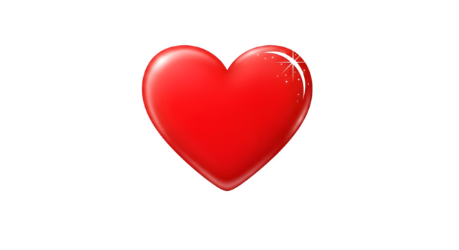 Shiny red heart symbol for love and romance isolated on transparent background