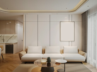 3d render luxury home living room