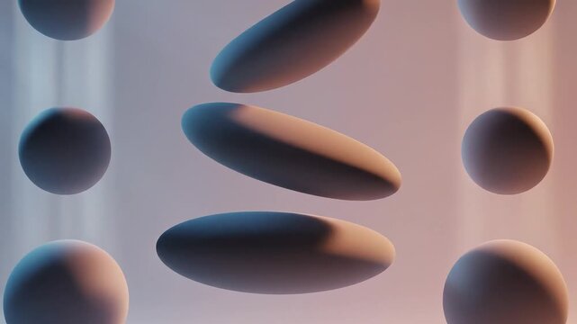 Abstract 3D render of smooth, pastel-colored spheres and ellipses floating gently in volumetric light, perfect for modern background textures and luxury product advertising.