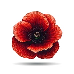 Vector image with a poppy drawn in embroidery technique on a white background.
