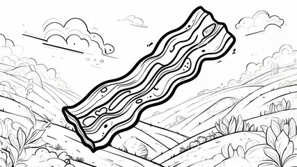 Bacon Landscape - A Whimsical Food Fantasy in Black and White.