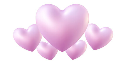 Glossy pastel purple heart shapes float together on transparent background, creating soft, romantic, and dreamy atmosphere perfect for love, celebration, or Valentine Day designs