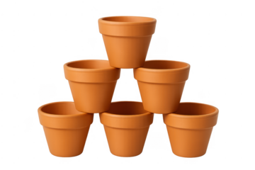 Terracotta flower pots stacking pyramid transparent background