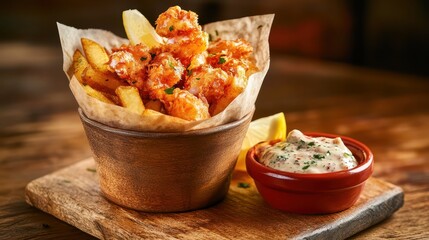 Crispy British Fish and Chips with Lemon and Tartar Sauce