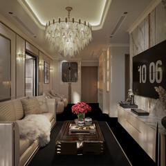 3d render modern living room interior