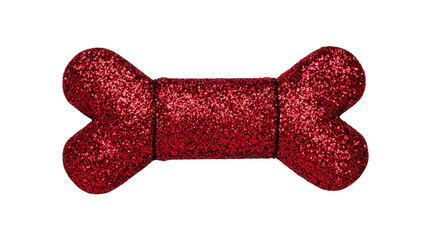 Red glitter dog bone, sparkling festive decoration, isolated on transparency background, symbolizing pet love, celebration, and joy, perfect for holiday or party themes