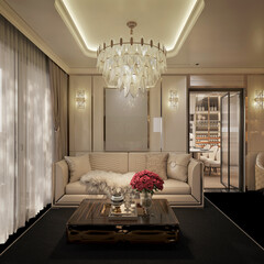 3d render modern living room interior