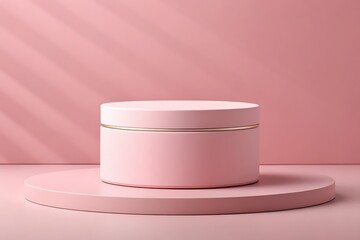 Elegant Pink Circular Display Stand With Lidded Box On Soft Pink Studio Platform

