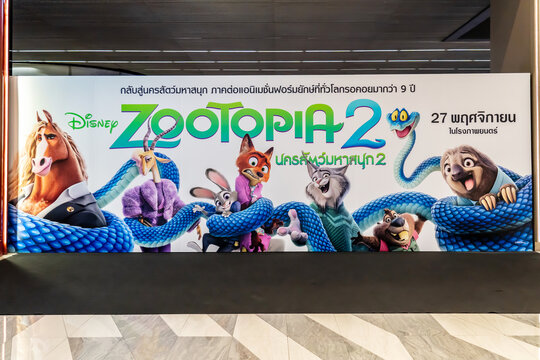 BANGKOK, THAILAND, 27 November 2025 - A beautiful standee of a movie called Zootopia 2 Display at the cinema to promote the movie