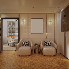 3d render modern living room dining room