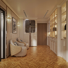 3d render modern living room dining room