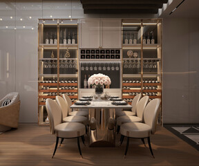 3d render modern living room dining room