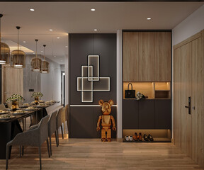 3d render modern living room dining room