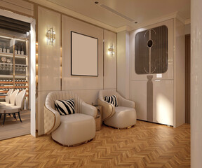 3d render modern living room dining room