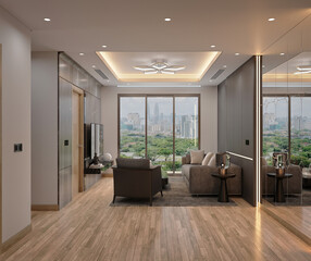 3d render modern living room dining room