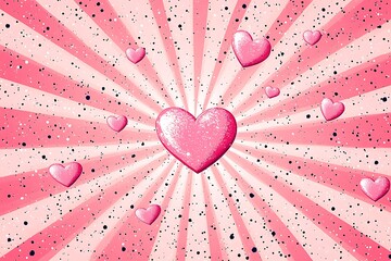 Valentine's Day pink hearts with bursts on a whimsical background for romantic gifts