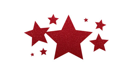 Red glitter star shapes, various sizes, isolated on transparent background, festive and decorative, perfect for celebration, party, or holiday design elements