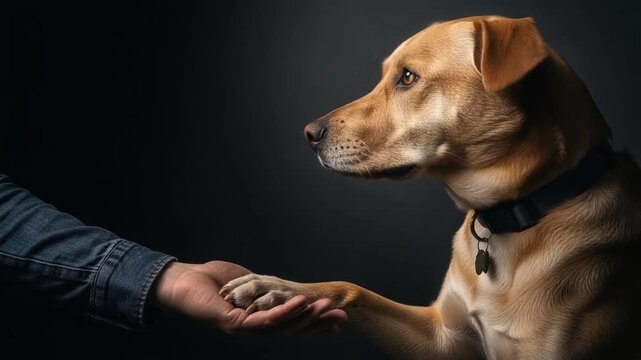 人間と犬の信頼の握手