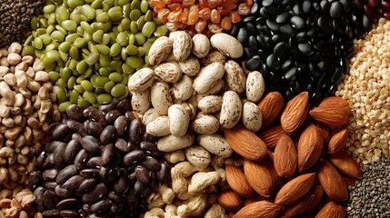 Variety of dried legumes and nuts for a healthy diet concept