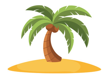 A solitary palm tree stands tall on a small sandy island, evoking a tropical paradise.
