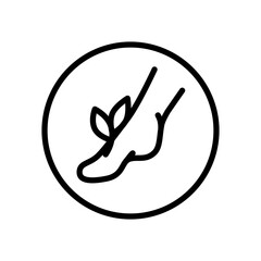Foot care outline icon. Foot hygiene, Healthy feet, Foot treatment, Podiatrist, Podiatry, Pedicure, Organic cosmetics symbol. Vector isolated illustration.