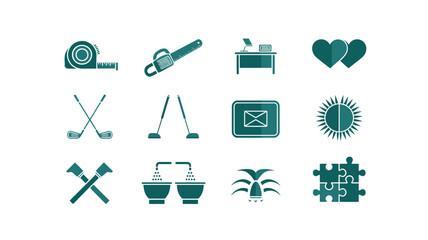 A collection of diverse icons representing various concepts, including tools, hobbies, and abstract symbols, arranged in a grid layout on a white background.