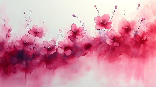 Watercolor illustration showing charming scattered pink flowers with delicate petals against a soft light background