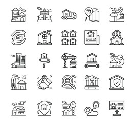 Real estate thin line icons set . vector .
