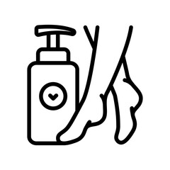 Foot cream, Foot hygiene, Healthy feet, Foot treatment, Podiatrist, Podiatry icons, Pedicure, Massage foot outline icon. Outline vector illustration.