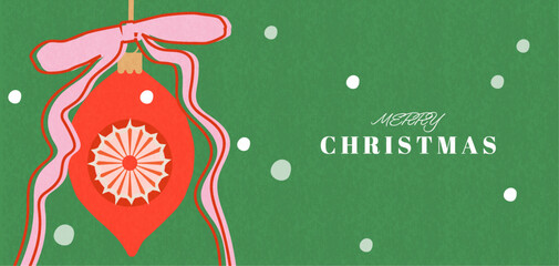 A festive greeting illustration with a Christmas bauble