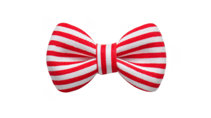 Red white striped bow tie fabric accessory isolated on transparent background classic fashion elegant festive cheerful suitable for party formal event or costume
