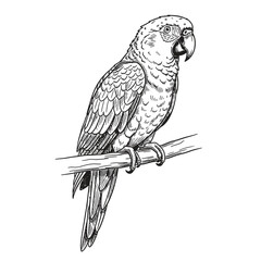 Detailed Line Art Sketch of a Tropical Parrot