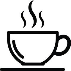 Steaming hot beverage cup icon, line art illustration of coffee or tea mug with steam, perfect for menus and websites.