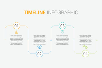 Modern timeline infographic with four steps and connecting lines on a clean white background