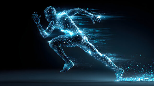 Digital human running at high speed, data motion concept