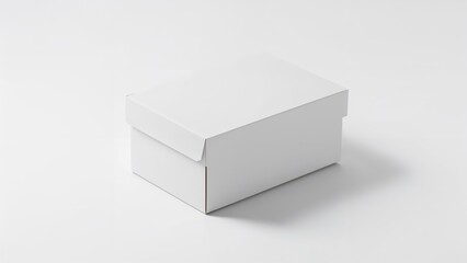 Fototapeta premium Plain white cardboard box with a lid on a white background.