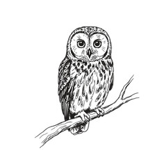 Lineal Hand-drawn Owl Perched on a Branch