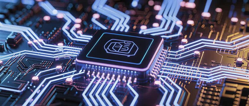High-Tech Microchip and Glowing Circuit Board Illuminating the Future of Digital Computing and Advanced Data Processing
