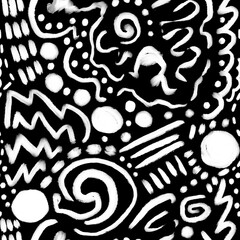 Abstract Hand Drawing Watercolor Brush Strokes Boho Ethnic Geometric Shapes Seamless Pattern Isolated Background