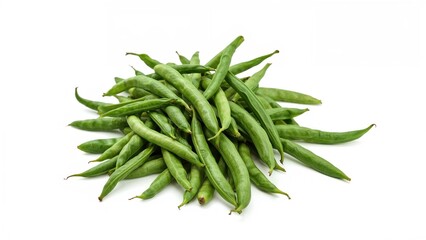 Fototapeta premium Green bean pods on white background